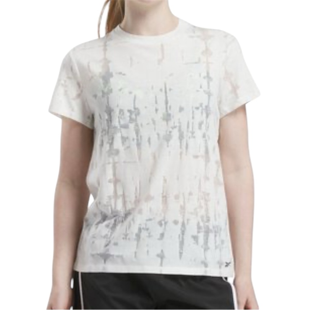Reebok Women Lightweight Casual Gym Short Sleeve Off White Bornout Tee Size 2XL